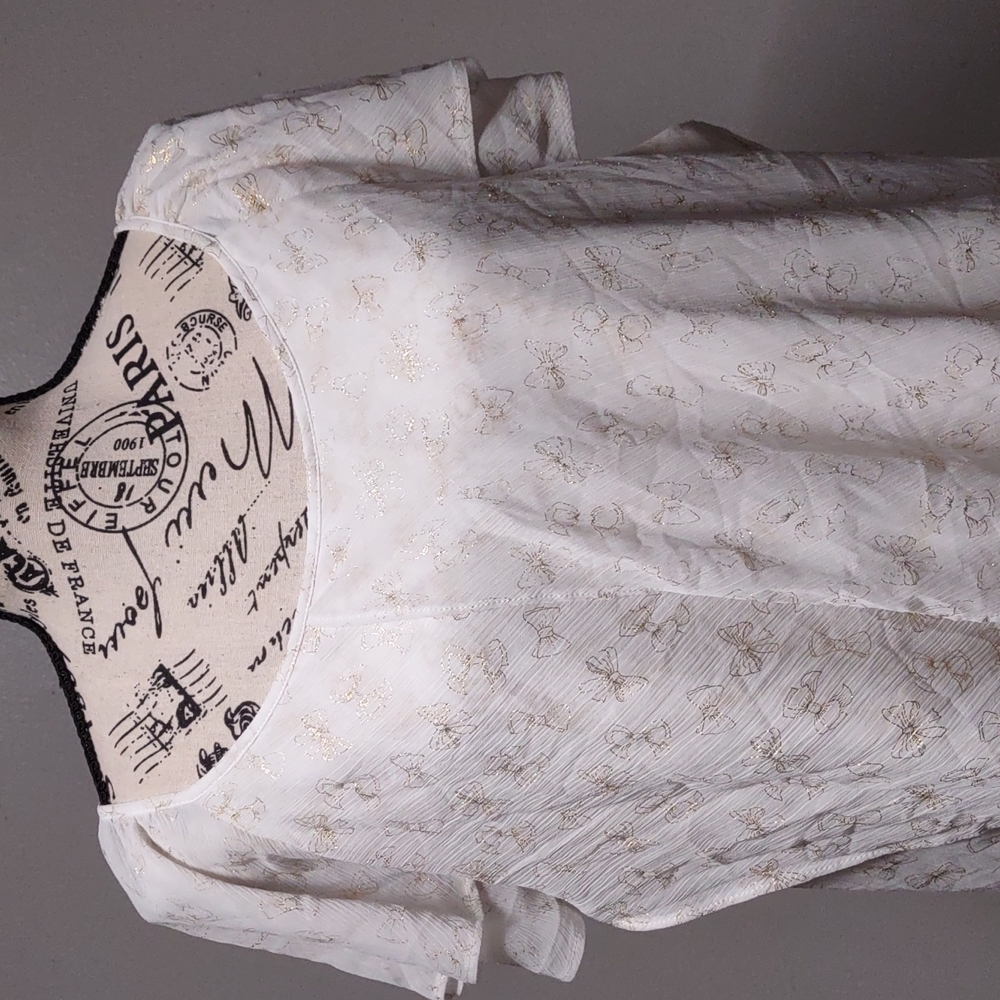 CB Ruffles Tops Plus Size 3X Gold Ribbon Print 100% Polyester - Picture 5 of 14